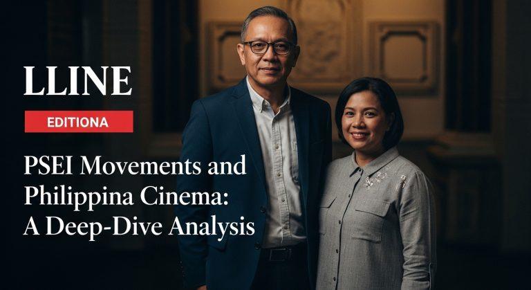 Editorial illustration linking stock market trends to Philippine cinema