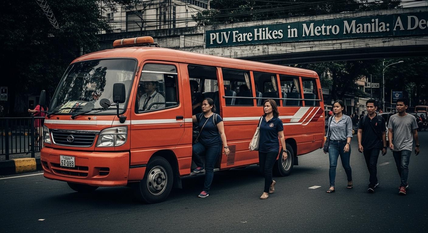 Metro Manila public transport scene with buses and jeepneys during a fare-hike period